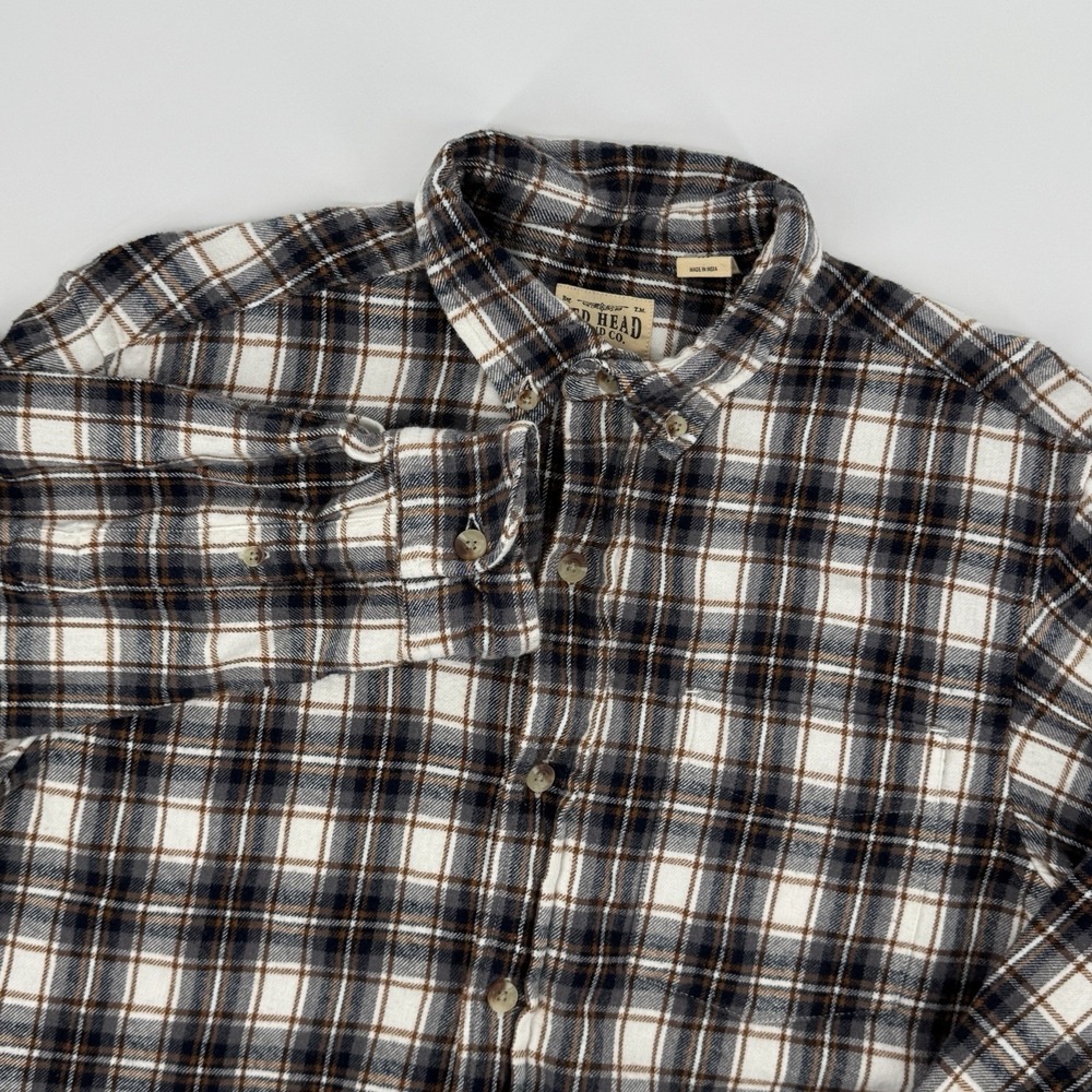 Red Head Brand Plaid Flannel Shirt Mens M Blue Gray Cotton Button Down Workwear
